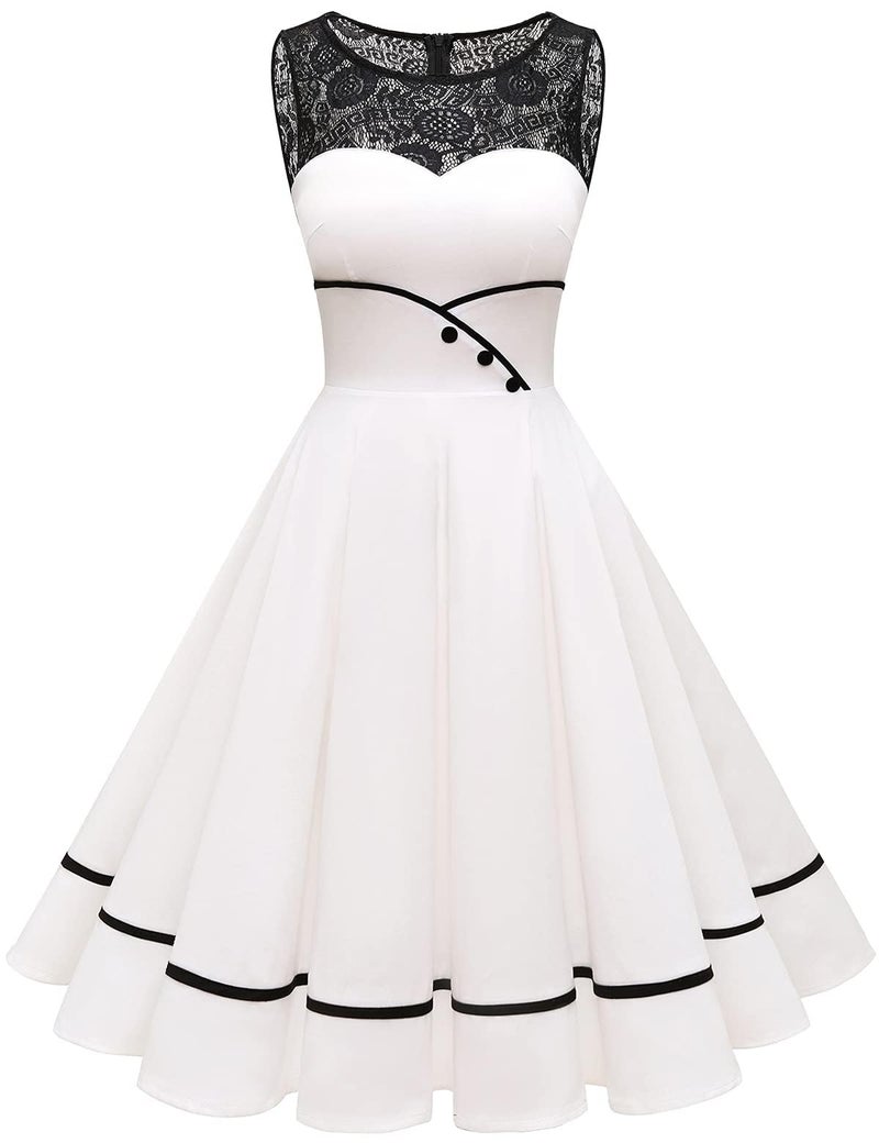 Bbonlinedress Women Plus Size White Wedding Dress for Bride 1950s Vintage Cocktail Bridal Shower Church A-Line Sleeveless Prom Swing Ivory 2XL - Image 1